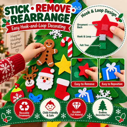 Hook and loop felt Christmas tree ornaments that stick remove and rearrange easily